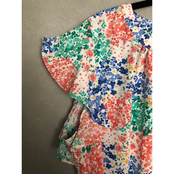 Investments Floral Top Woman 1X Flutter Sleeve NEW - Picture 2 of 7